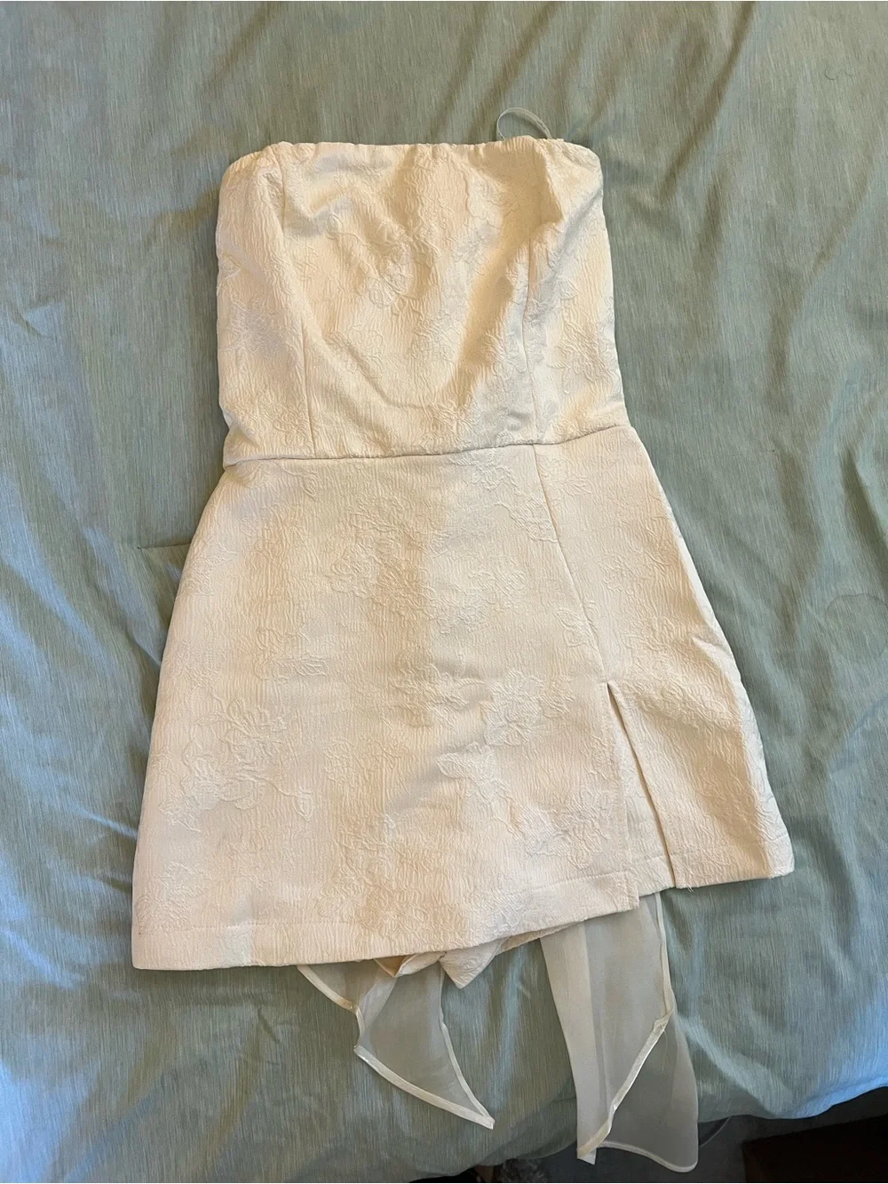 Lulu's Strapless Ivory Jacquard Mini Dress with Shorts - Picture 4 of 11